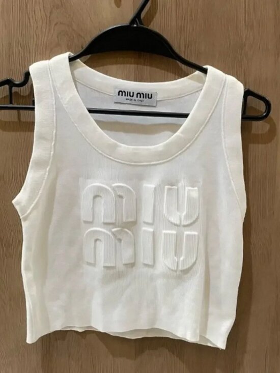 Miu Miu Tops - 🌈Miu Miu🌈White Embossed Logo Tank Top